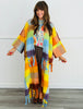 Multi Gold Print Squares Tassel Fringe Maxi Cardigan (OS)