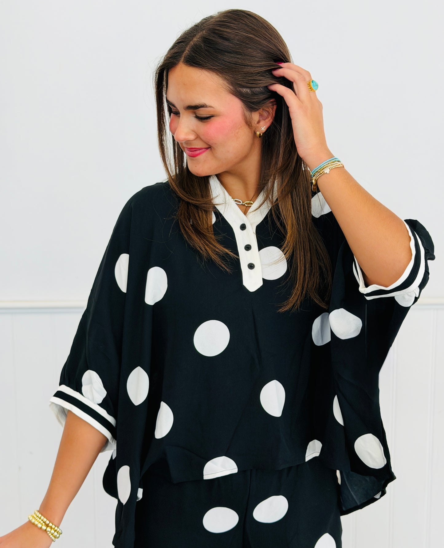 Black/White Polka Dot Top & Pants Set (Reg & Plus)