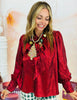 Ruby Red Metallic Bow Tie Blouse (Reg.)