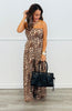 Brown Strapless Leopard Print Jumpsuit (Reg.)