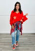 POL Apple Red Stars Abound Chenille Sweater Top (Reg)