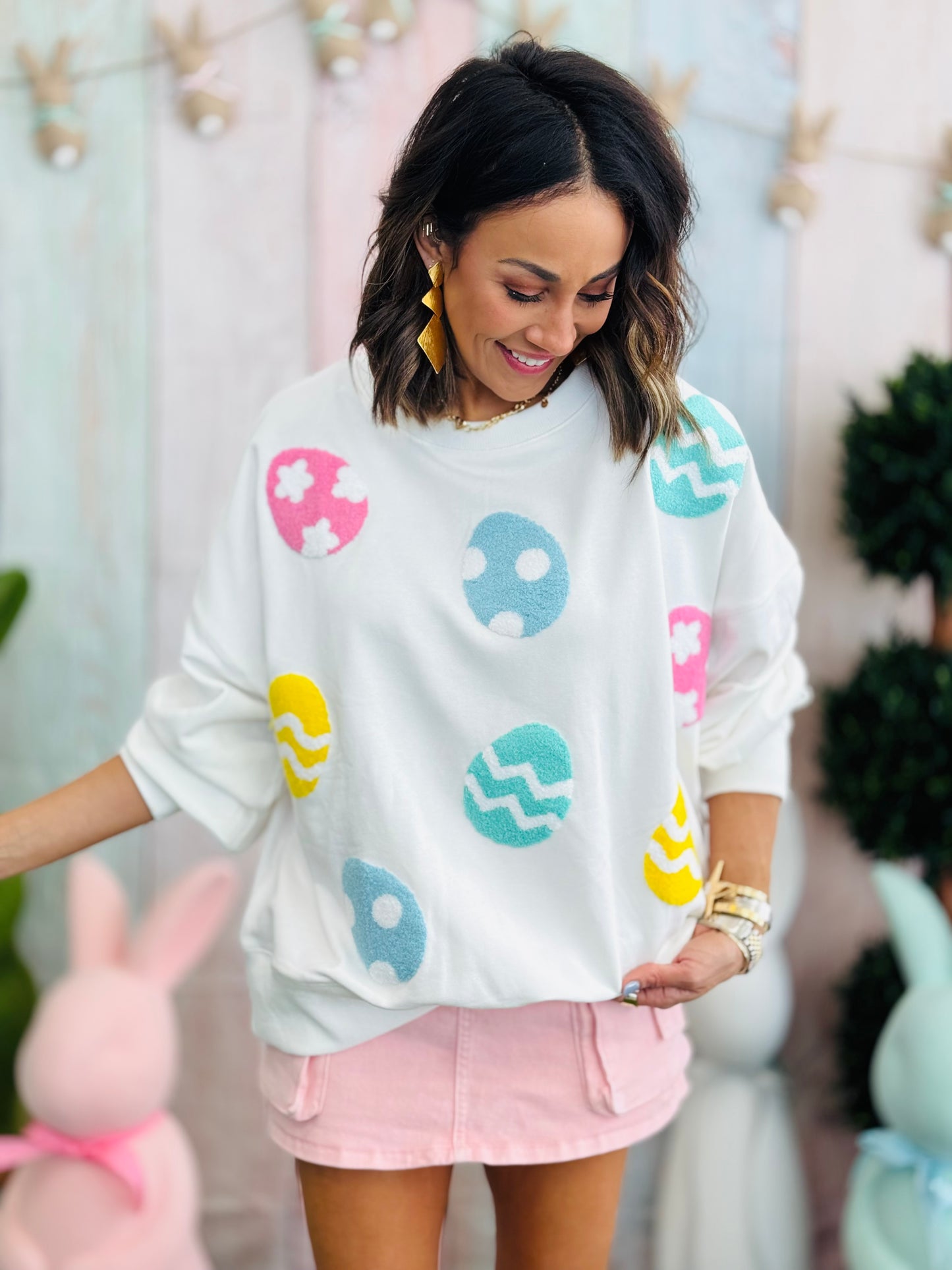 Easter Egg Towel Embroidered Sweatshirt (Reg)