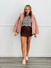 Brown/White Striped Button Up Sweater Cardigan (Reg.)