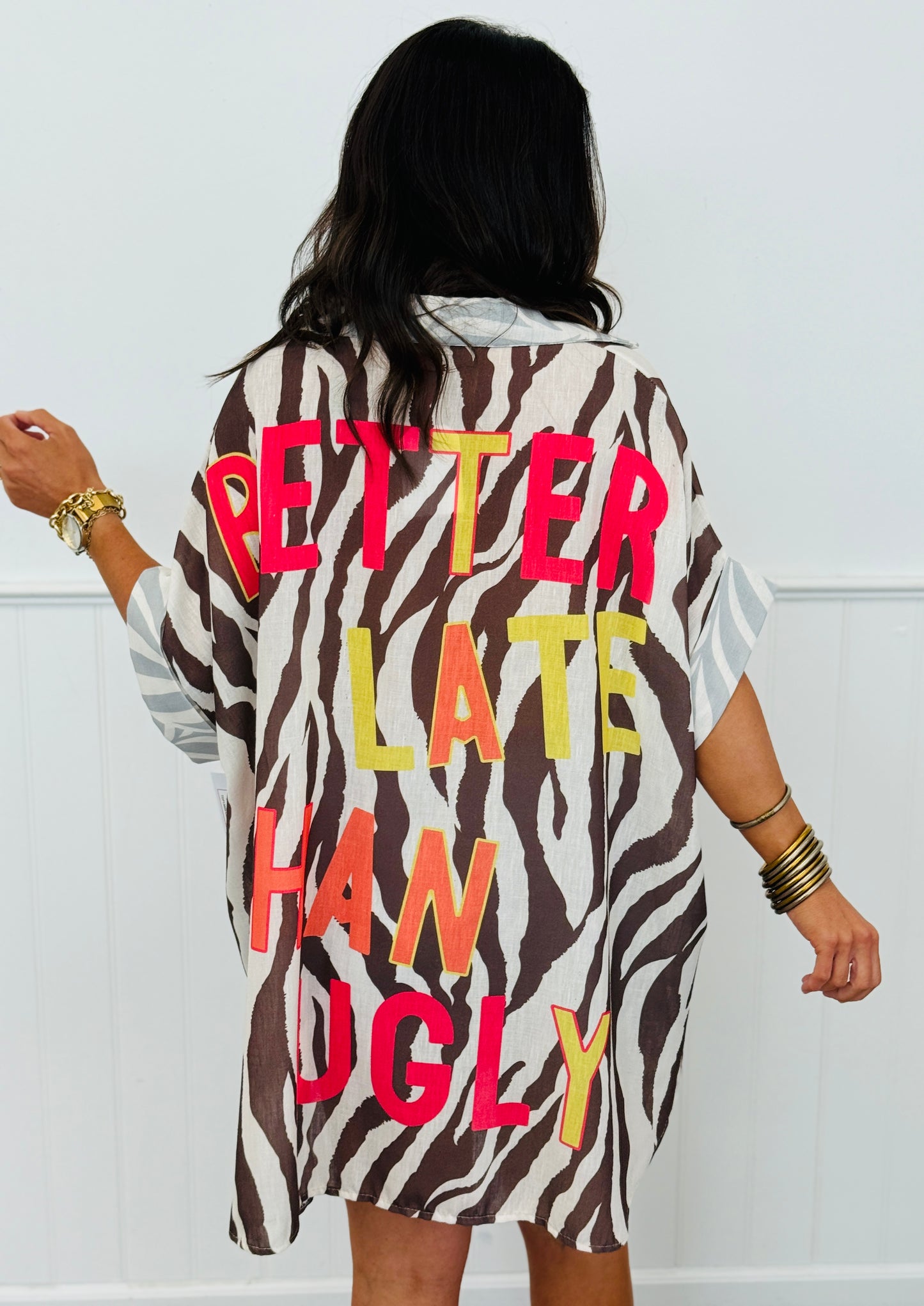 Brown Zebra/Stripe Better Late Than Ugly Top (One Size)