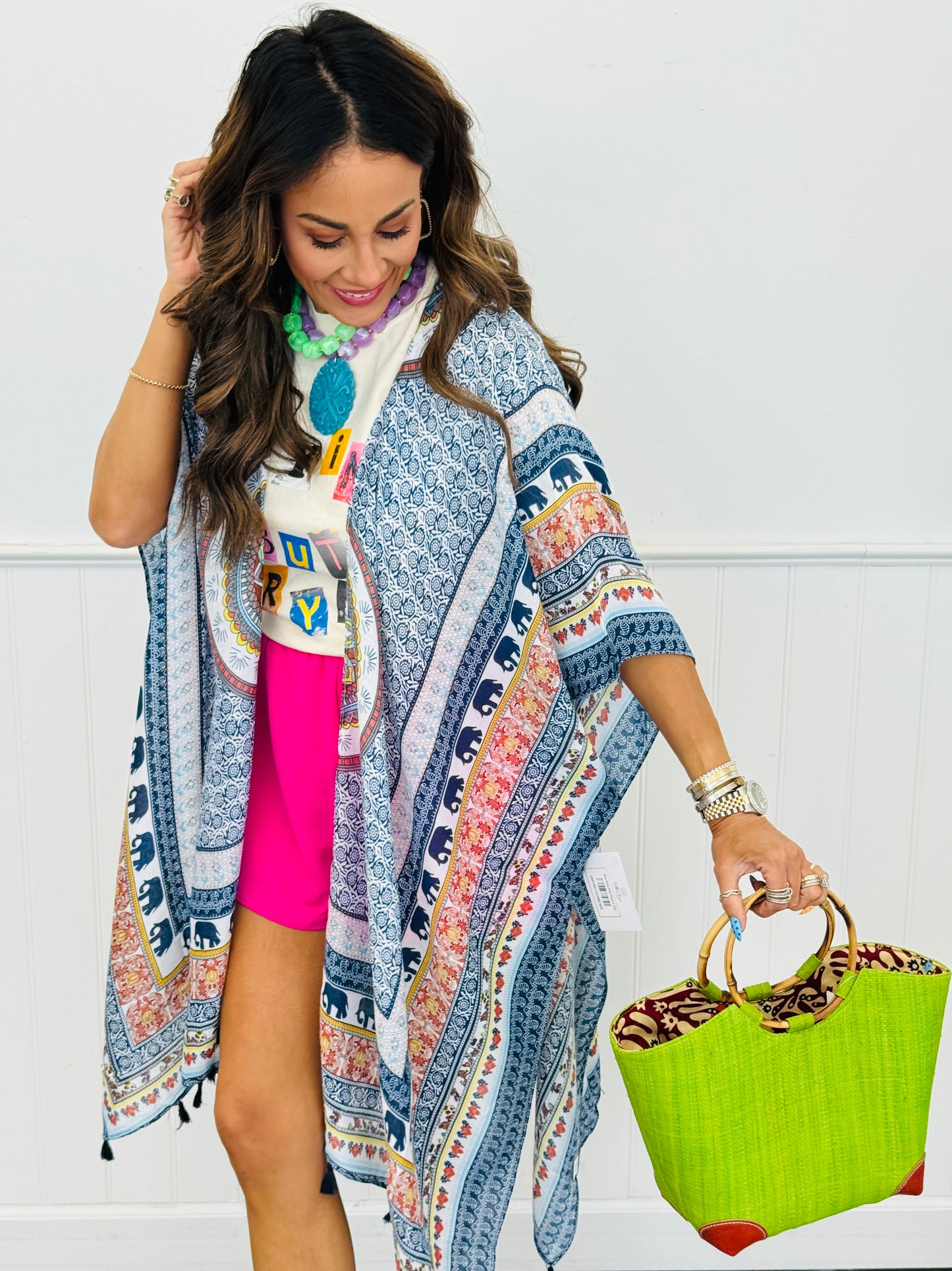 Blue Boho Print Kimono (OS)