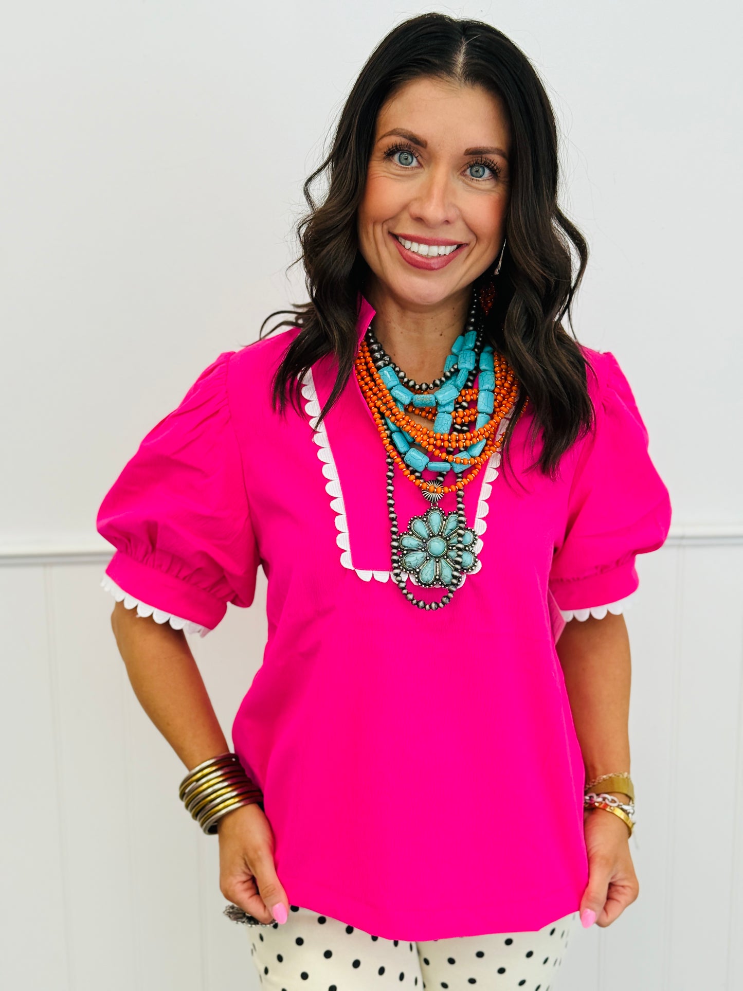 Scalloped Trim Crinkle Top (Reg.) - 2 Colors