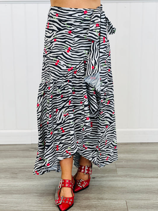 Zebra Cherry Print Wrap Midi Skirt (Reg.)