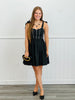 Black Bow Tie Shoulder Straps Mini Dress (Reg.)