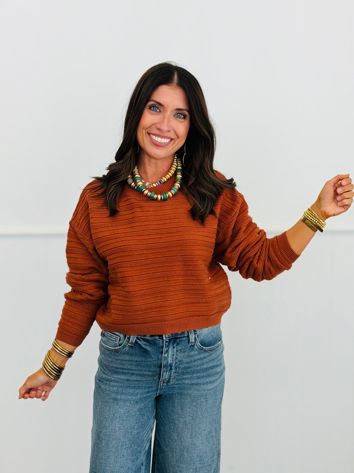 Linear Textured Knit Sweater Top (Reg.) - 4 Colors