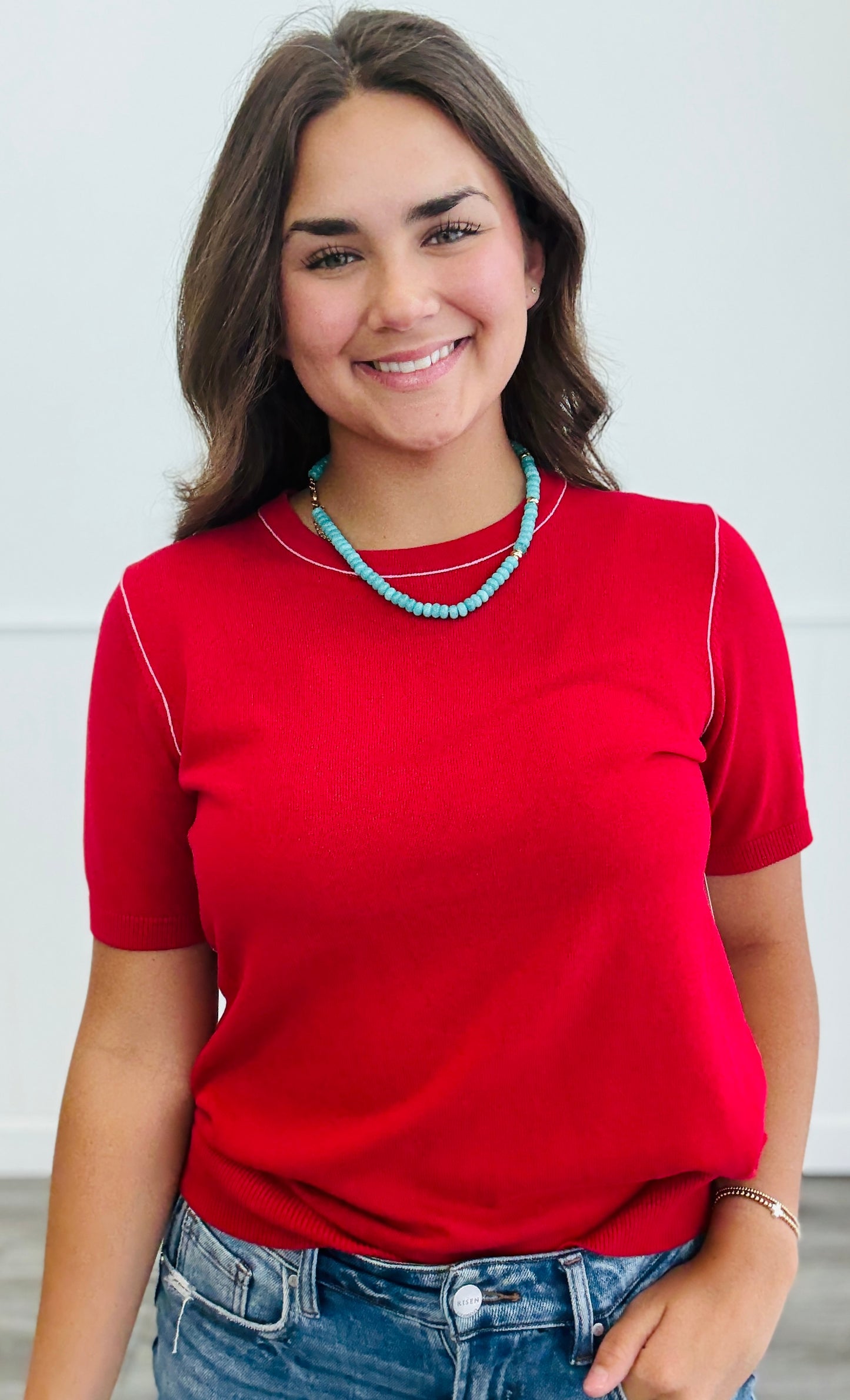 Contrast Piping Knit Pullover Top (Reg. & Plus)-4 Colors