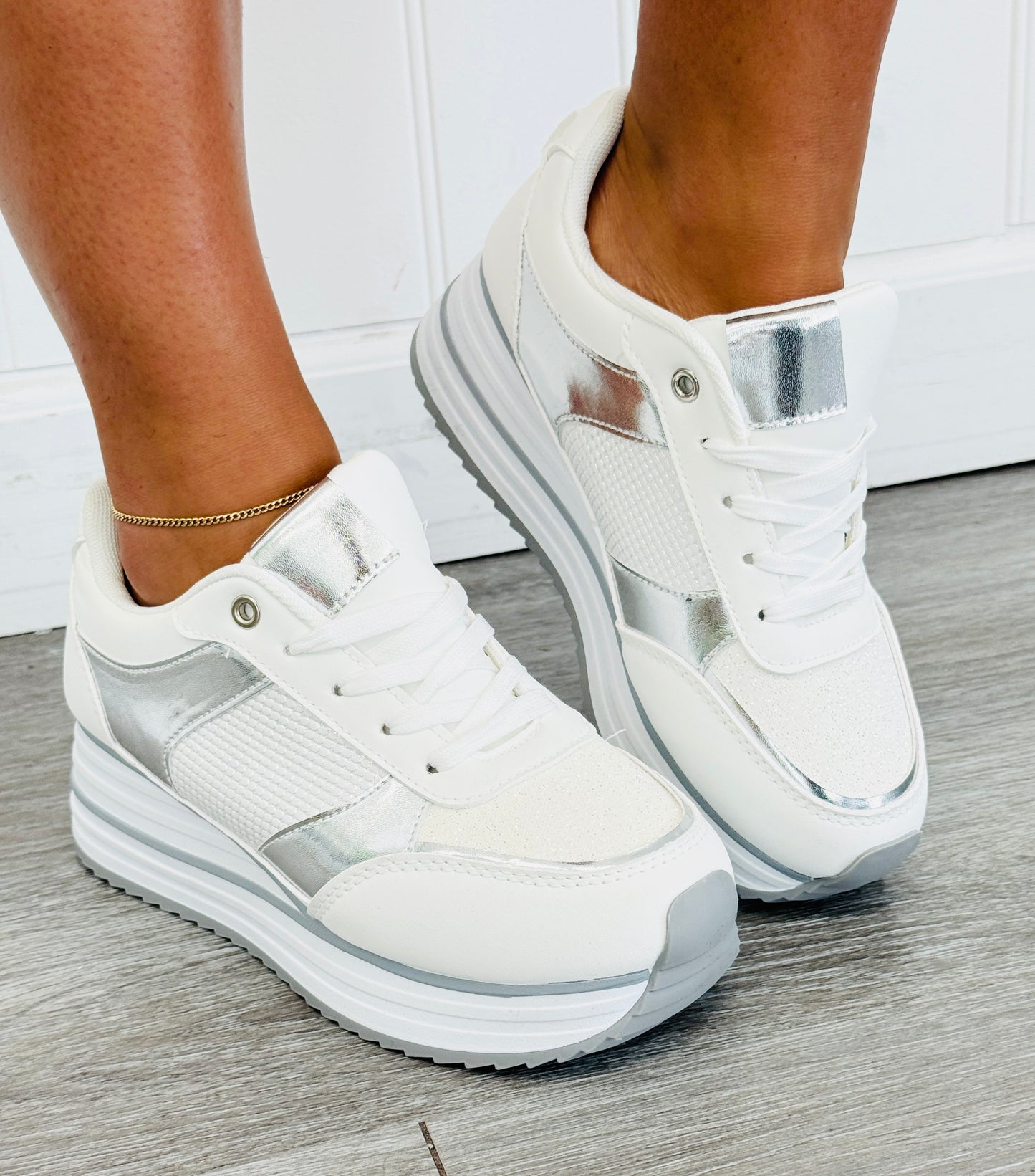 Silver Major Shine Platform Sneakers