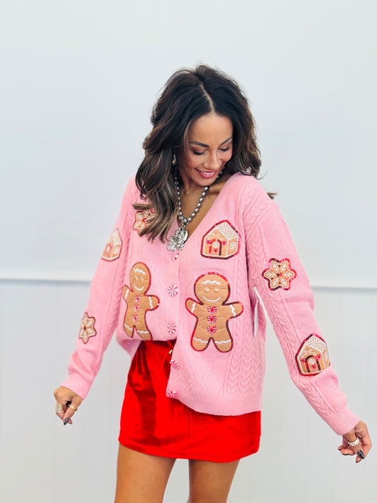 Pink Gingerbread Man Cardigan (Reg. and Plus)