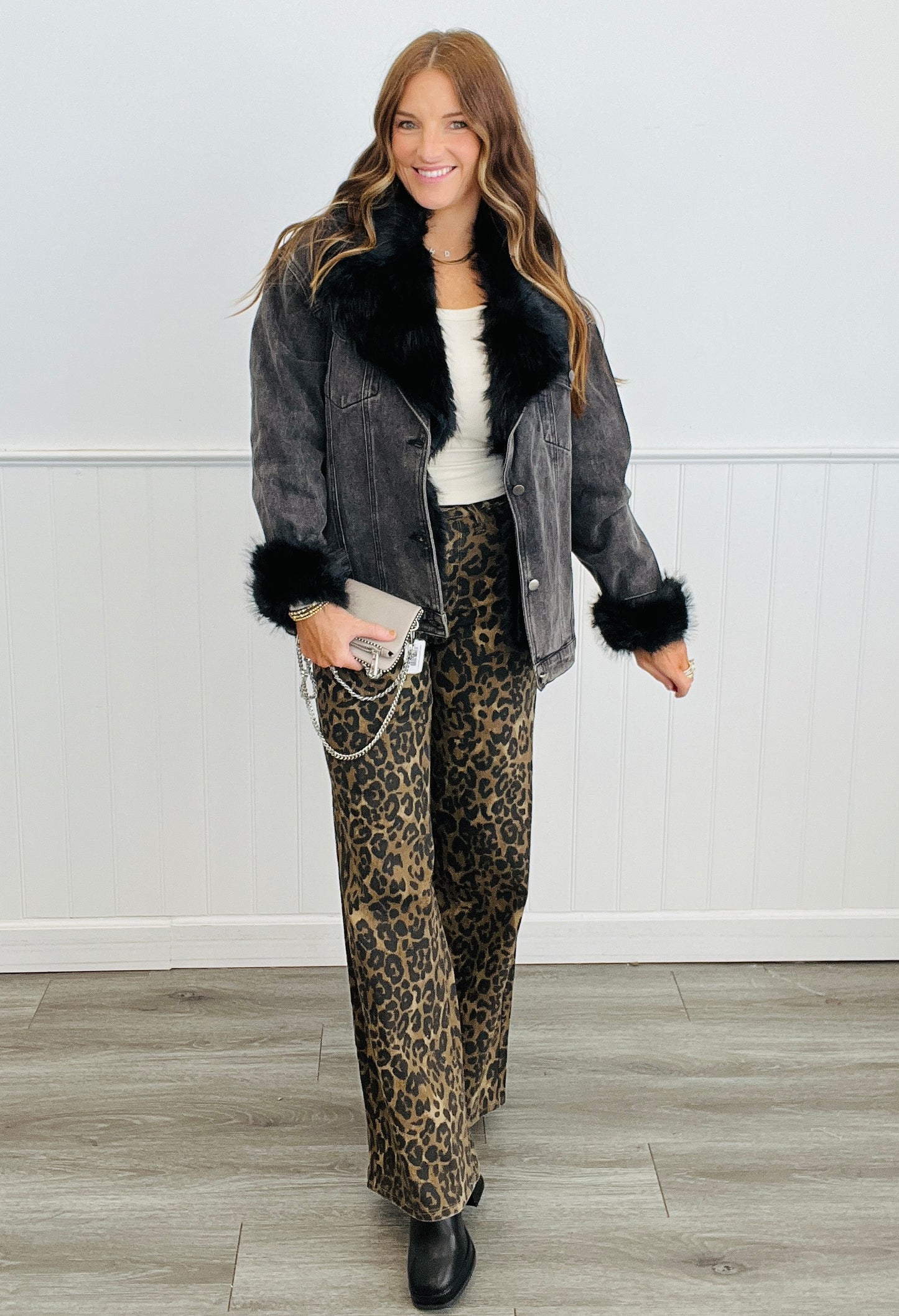 Washed Black Fur Trim Jacket (Reg)