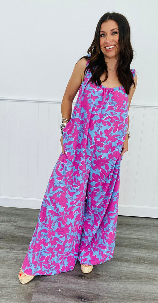 Pink Combo Floral Printed Jumpsuit (Reg. and Plus)