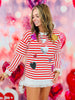 Red Stripe Multi Sequin Heart Long Sleeve Top (Reg. and Plus)