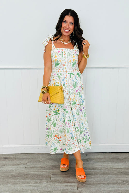 Ivory Multi Botanical Print Midi Dress (Reg & Plus)