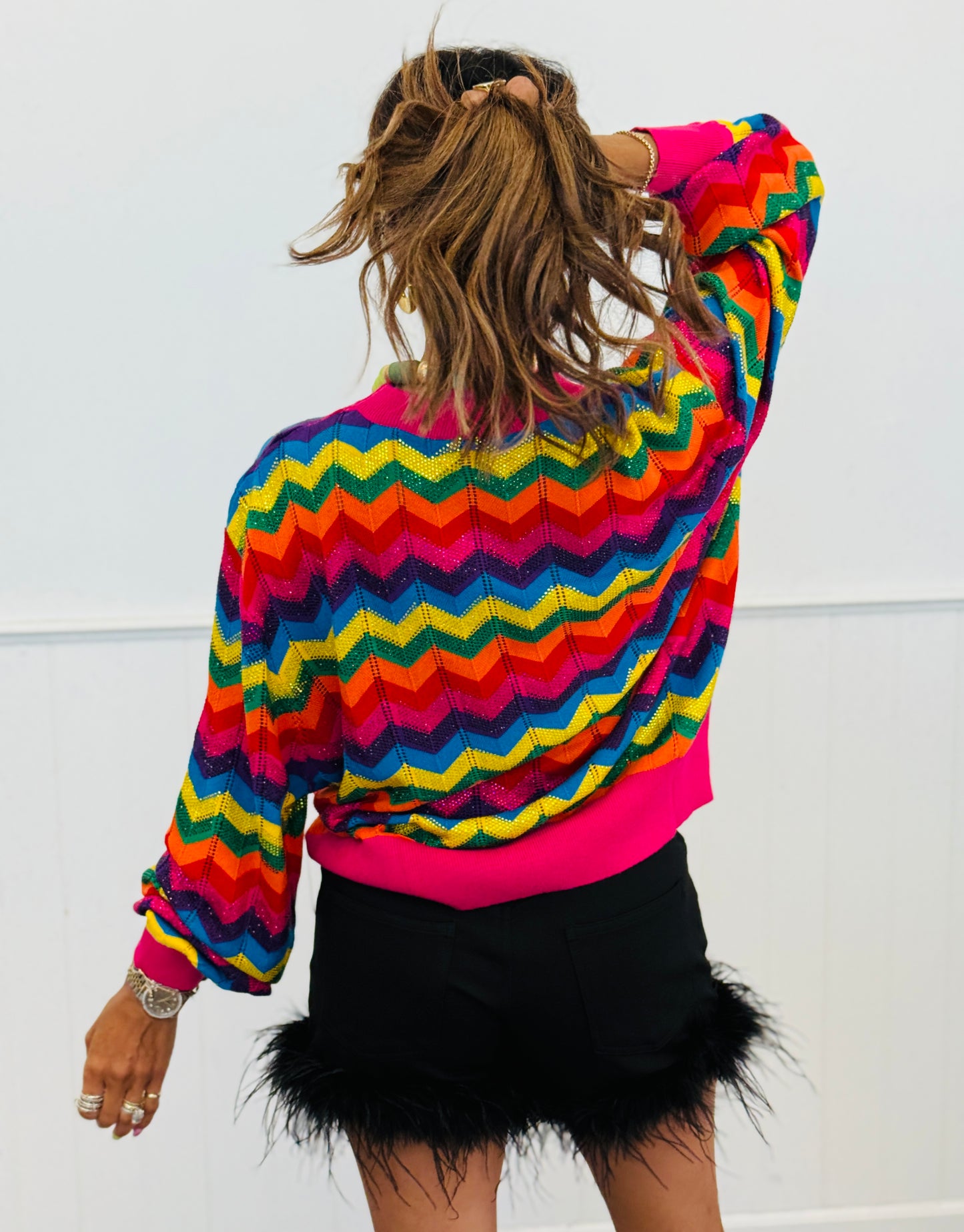 Queen Of Sparkles Rainbow Zig Zag Tiger Sweater (Reg. and Plus)