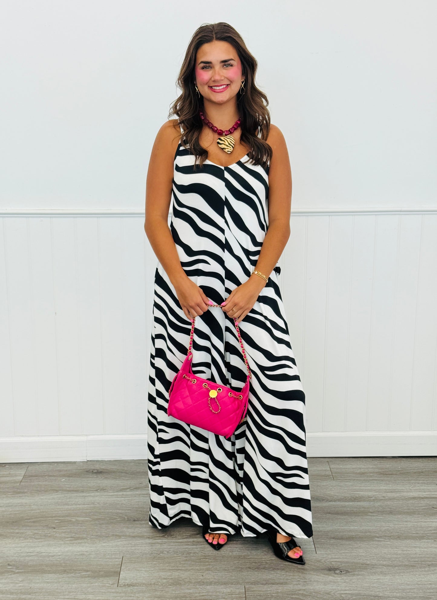 Black Zebra Print Strappy Jumpsuit (Reg & Plus)
