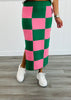 Green/Pink Checkered Knit Pencil Midi Skirt (Reg. and Plus)