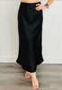 Black Satin Effect Maxi Skirt (Reg)