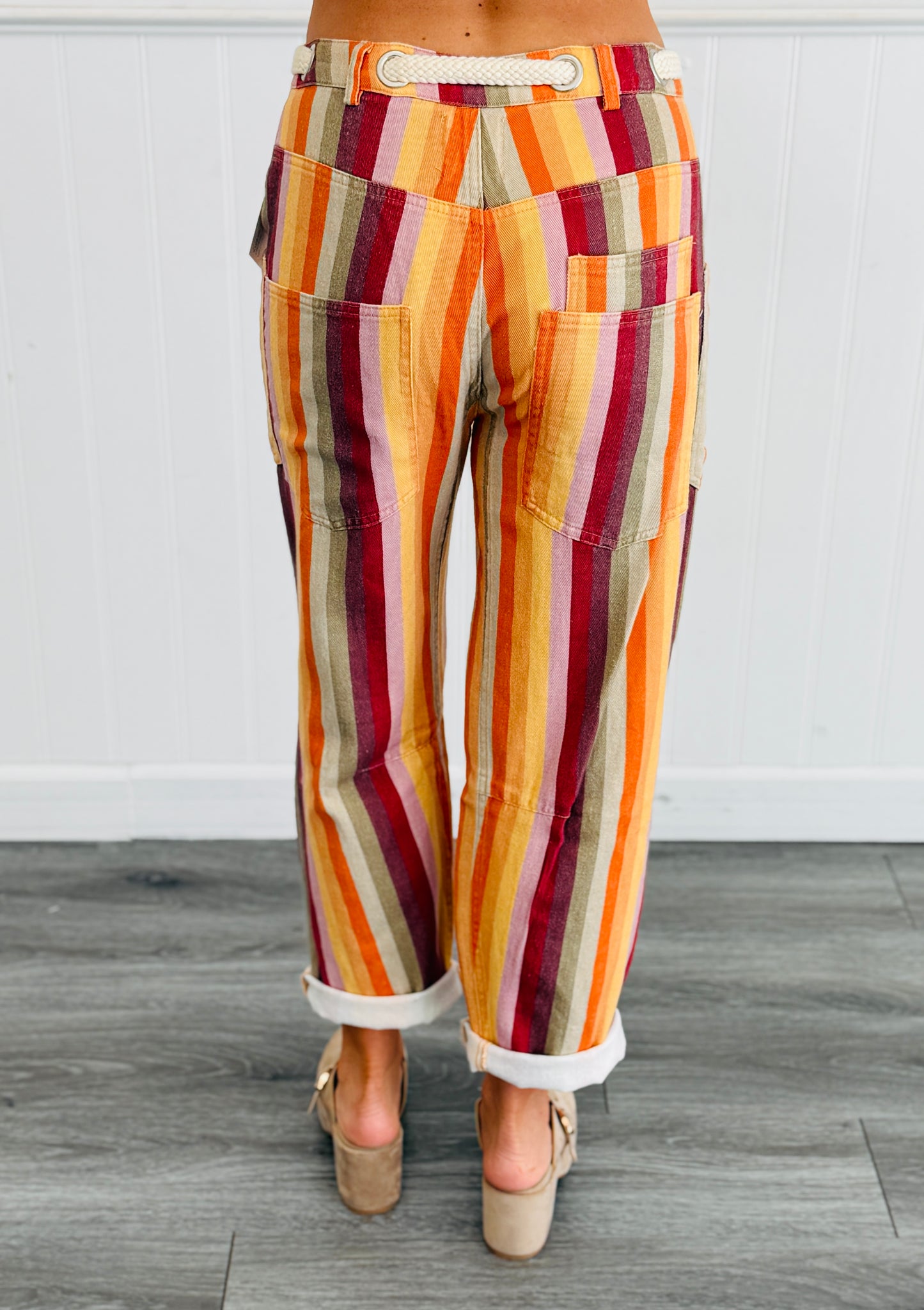 Burgundy Multi Stripes String Barrel Pants (Reg.)