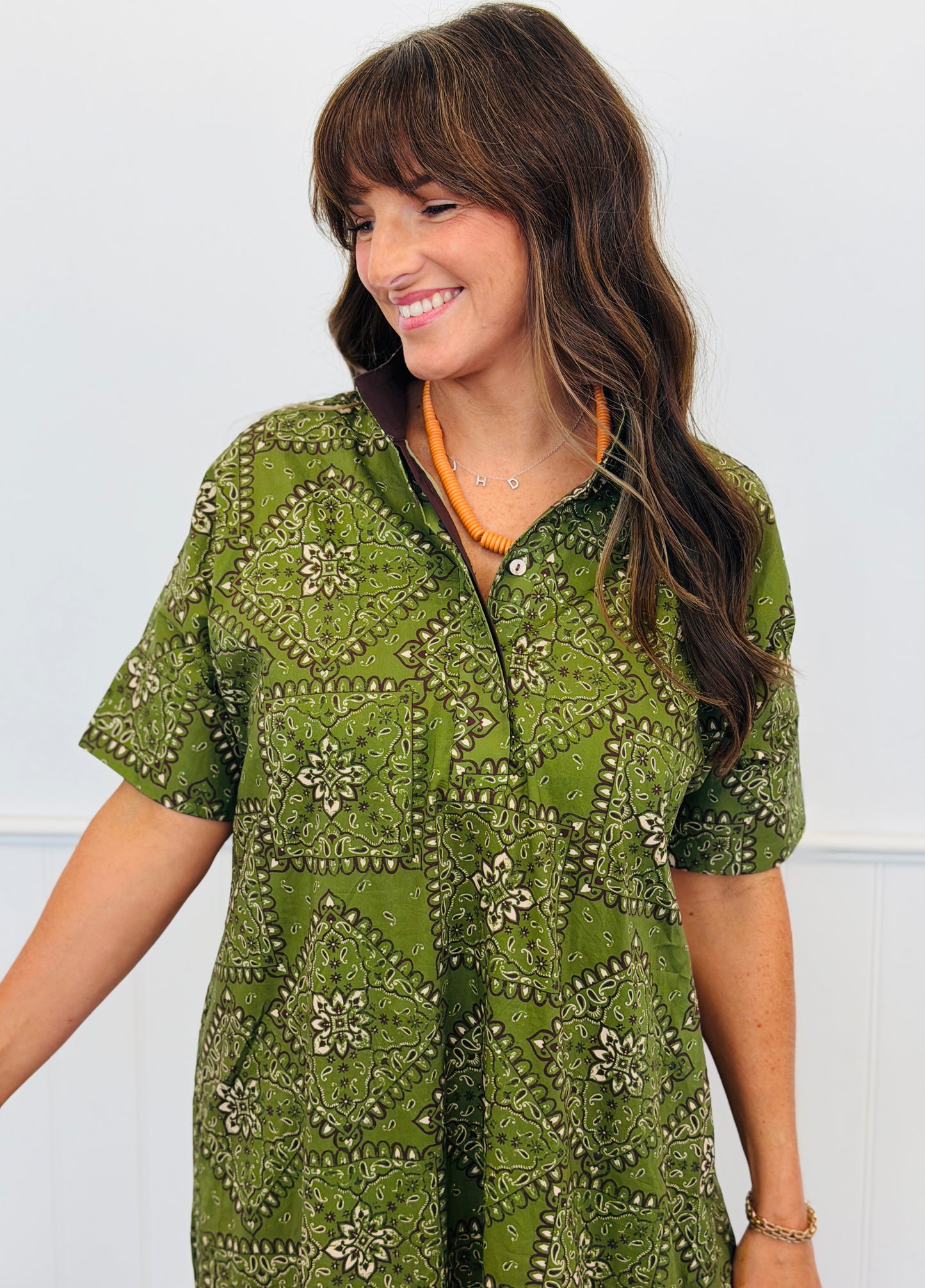 Olive Paisley Print Maxi Dress (Reg.)