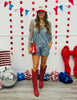 Denim Striped Front Pockets Romper (Reg. and Plus)
