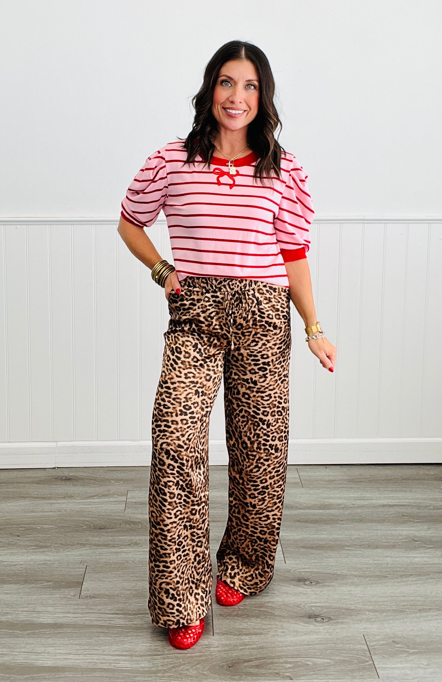 Pink/Red Stripes And Bows Top (Reg.)