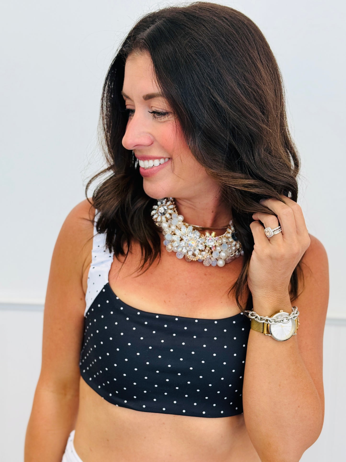 Polka Dot Scrunched Straps Sports Bra (Reg.)
