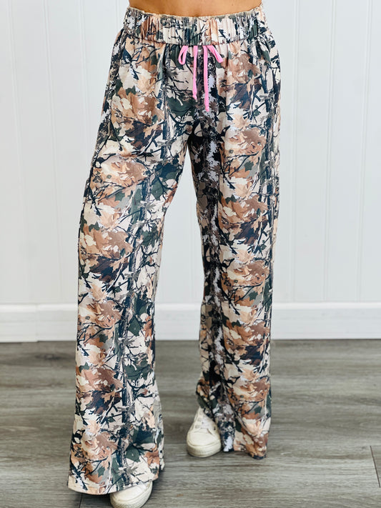 Khaki/Pink Camo Wide Leg Pants (Reg. and Plus)