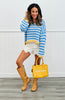 Denim/Mustard Striped V-neck Sweater (Reg. and Plus)