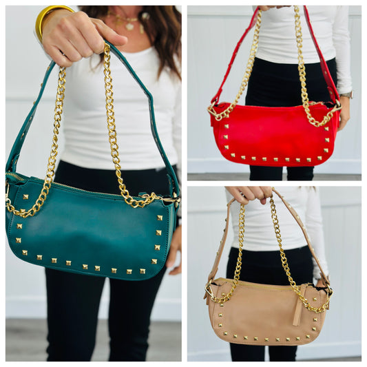 Studded Chain Shoulder Bag - 3 Colors