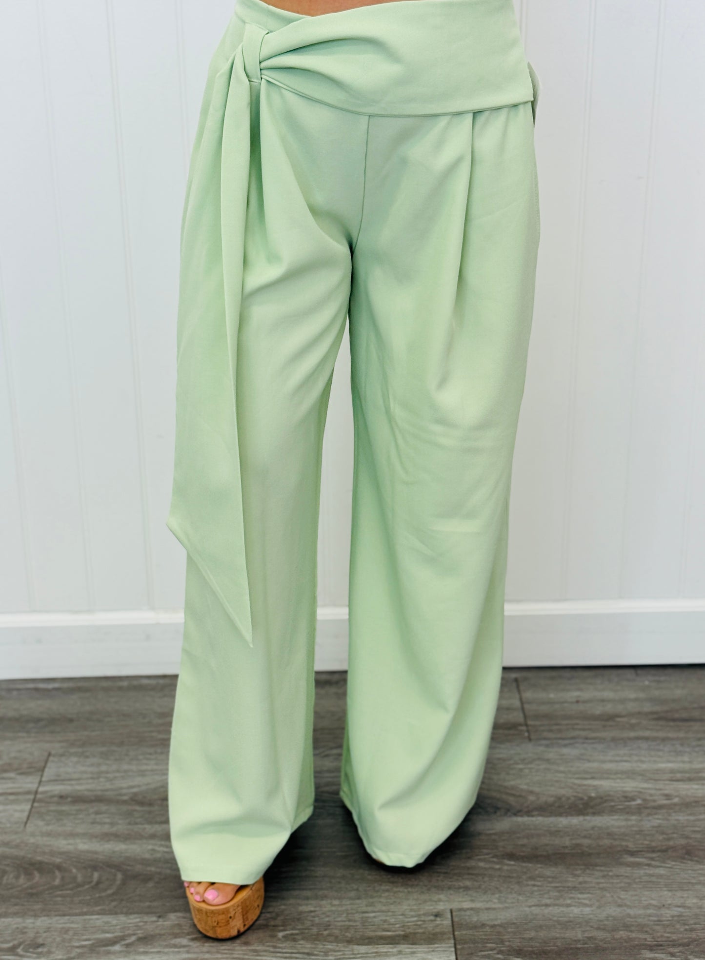 Pistachio Wrap Belt Wide Leg Pants (One Size)