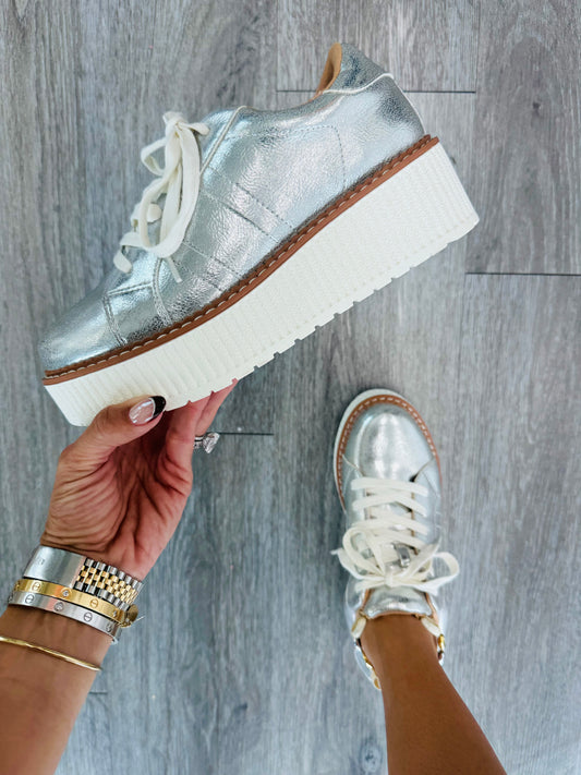 Silver Dramatic In Metallic Platform Sneakers