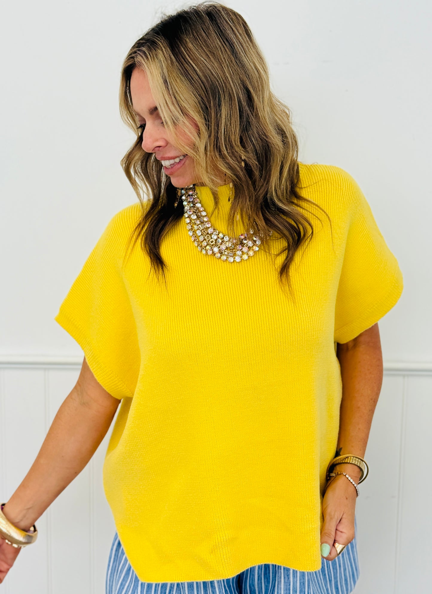 Yellow Short Sleeve Sweater Top (Reg.)