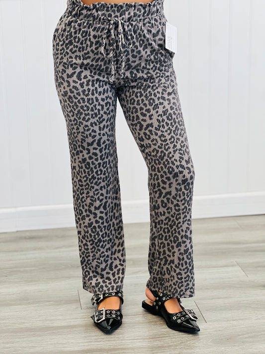 Coco Leopard Ribbed Knit Paperbag Pants (Reg & Plus)