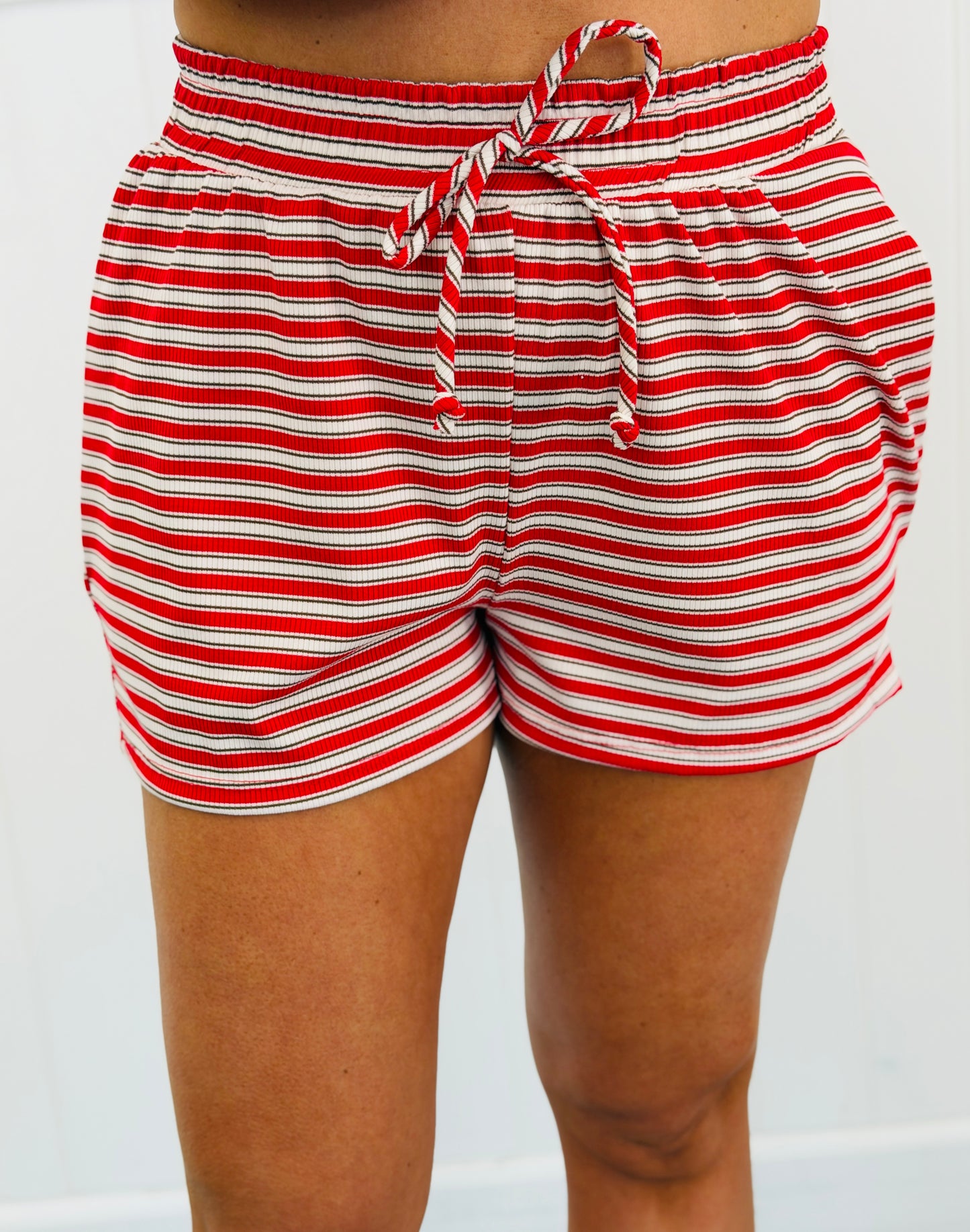 Red Striped Lounge Shorts Set (Reg and Plus)