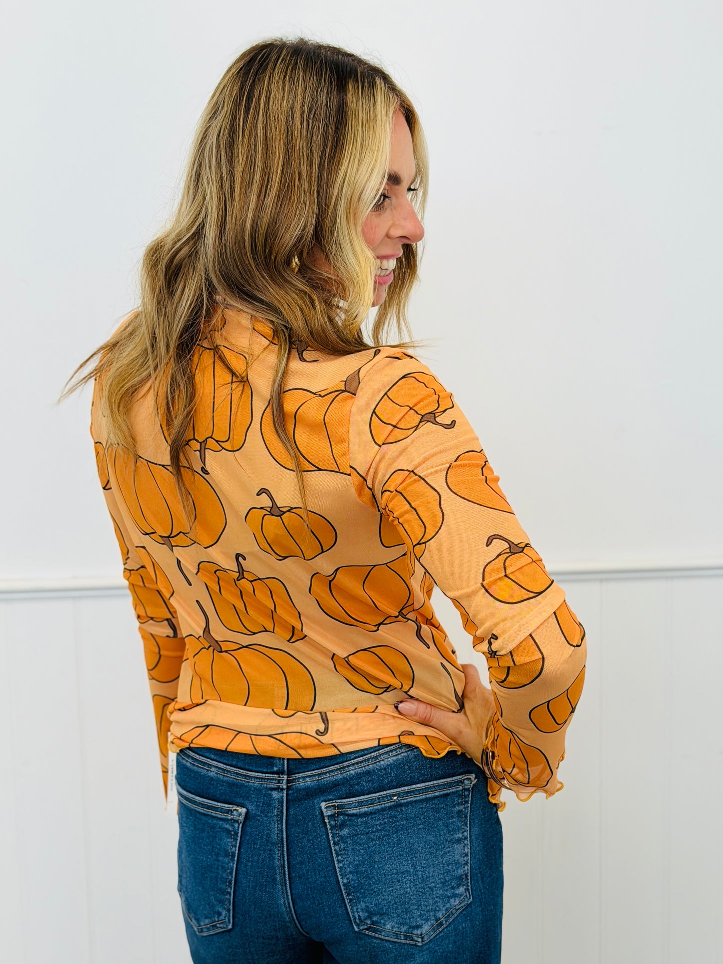 Pumpkin Mesh LS Top (Reg. and Plus)