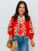 Red Plaid Baroque Applique Blouse (Reg.)