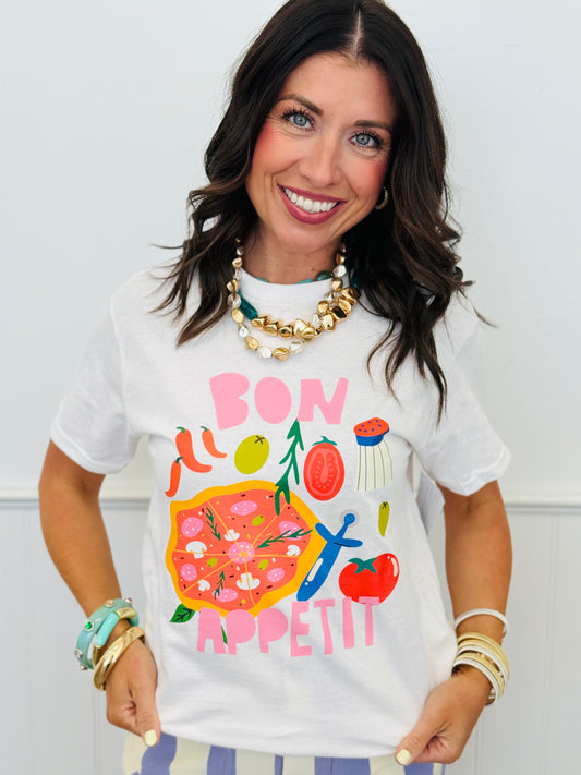 White Bon Appetit Pizza Graphic Tee (Reg & Plus)