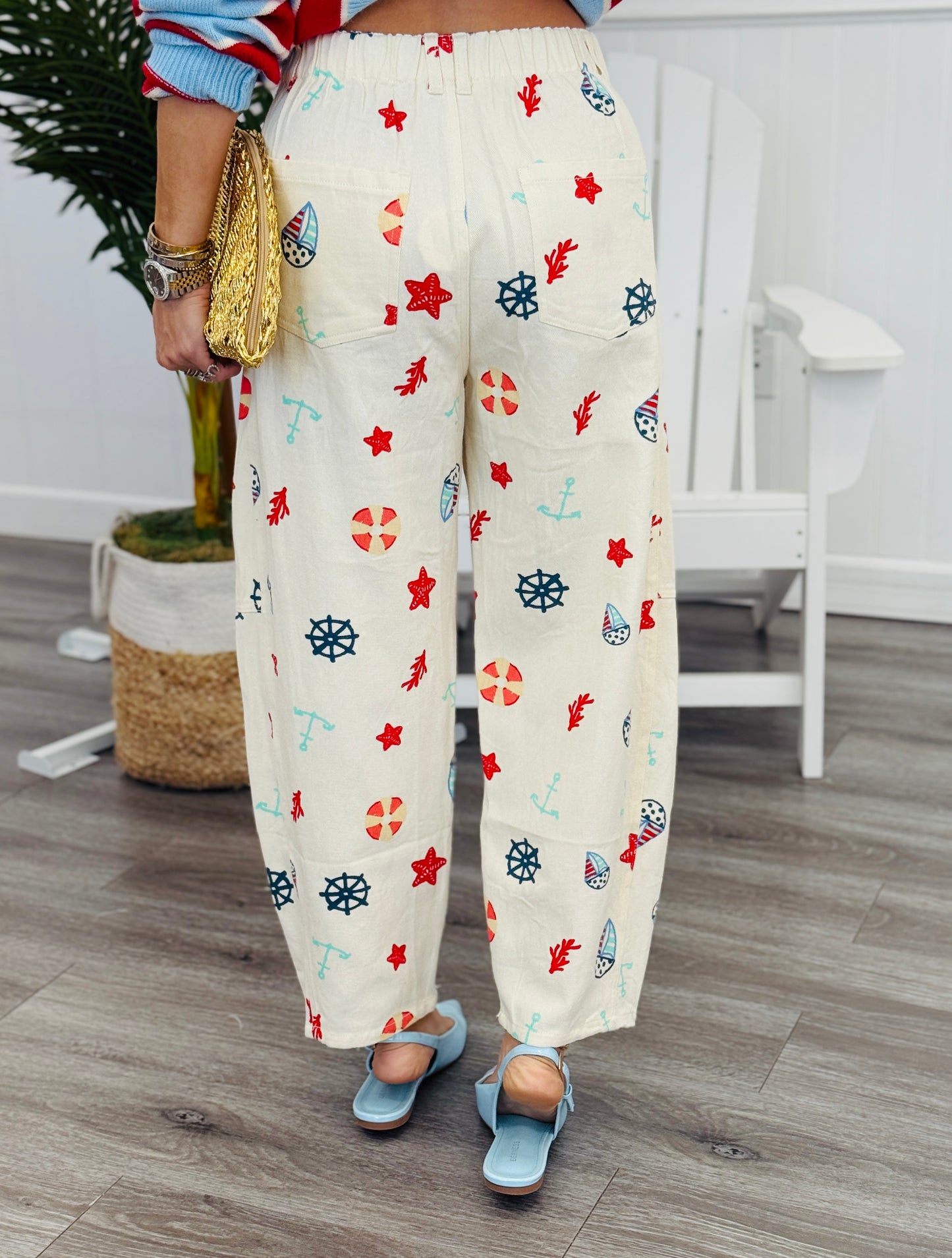 Ivory Denim Marine Life Print Pants (Reg & Plus)