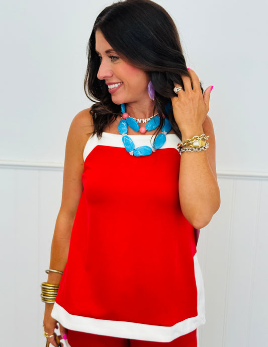 Red Contrast Trim Strappy Tank Top (Reg.)