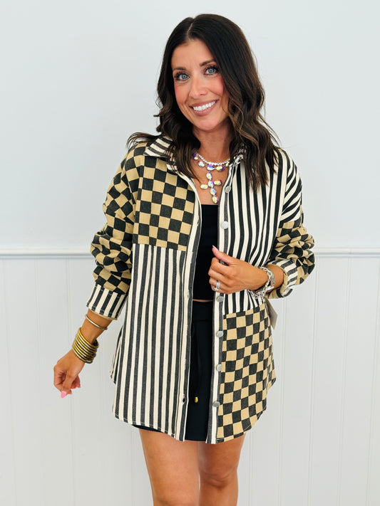 Mix & Match Checkered Stripe Shacket (Reg. and Plus)