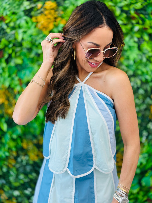 Blue Paneled Halter Top (Reg.)