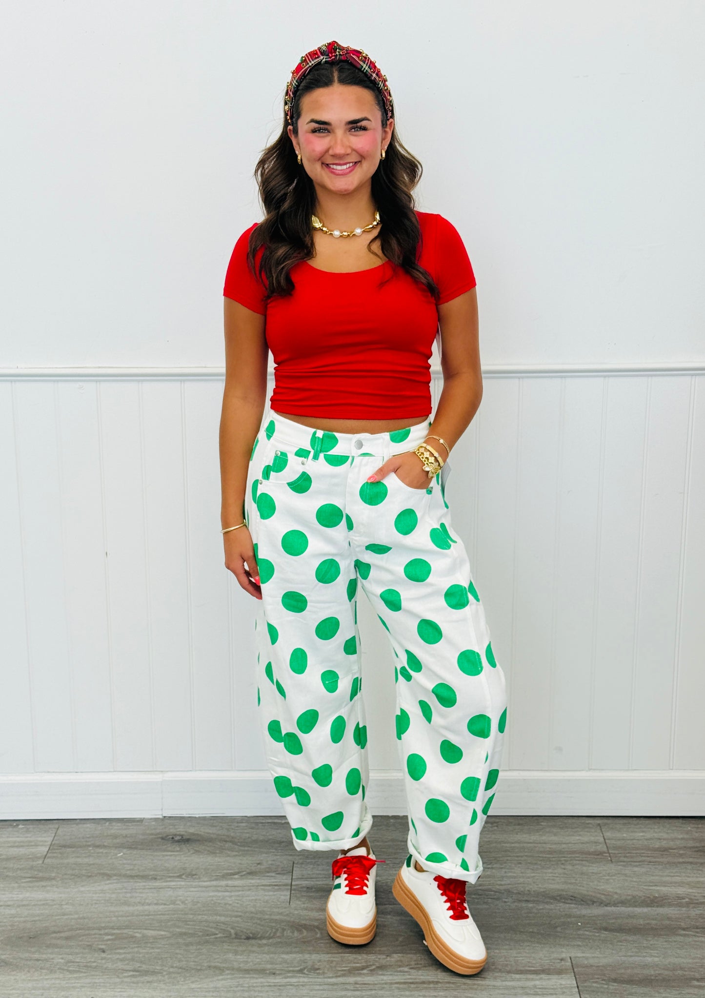 Kelly Green Polka Dot Barrel Pants (Reg & Plus)