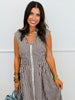 Brown Gingham Sleeveless Midi Dress (Reg & Plus)
