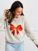 Christmas Bow Tan Knit Sweatshirt (Reg. and Plus)