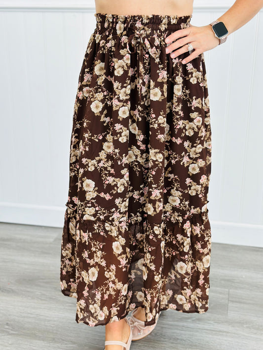 Brown Floral Fantasy Midi Skirt (Reg & Plus)