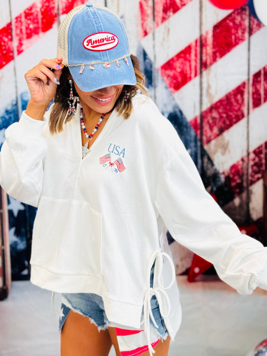 White USA Flag Hoodie Sweatshirt (Reg.)