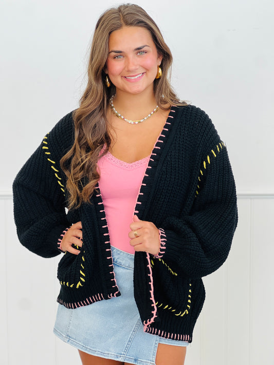 POL Black Whipstitch Sweater Cardigan (Reg.)